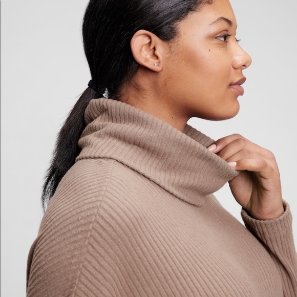 GAP Maternity Cozy Ribbed Dress cowl neck cotton in black‎ - Picture 2 of 7